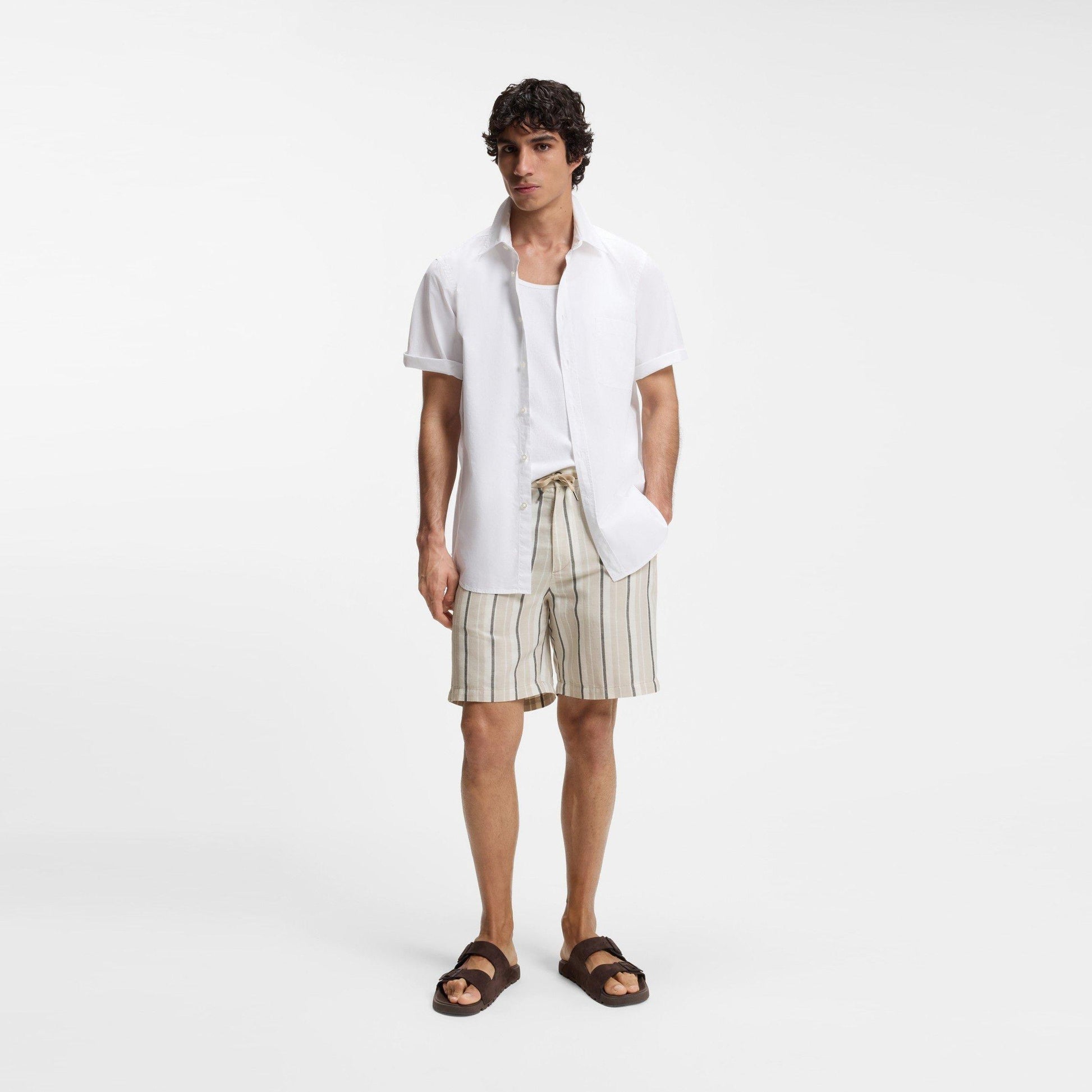 Boss BOSS ORANGE Striped Short in a linen-cotton blend (Ricoplus)