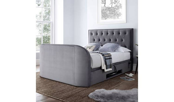 Smart TV Bed Lyon Double Velvet Ottoman TV Bed Frame - Grey