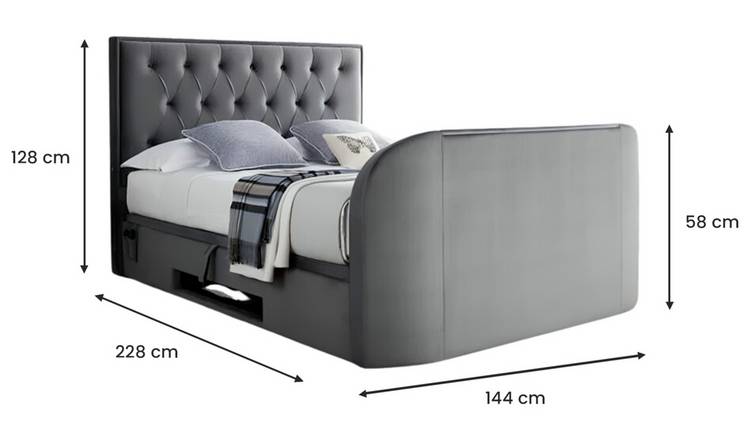 Smart TV Bed Lyon Double Velvet Ottoman TV Bed Frame - Grey