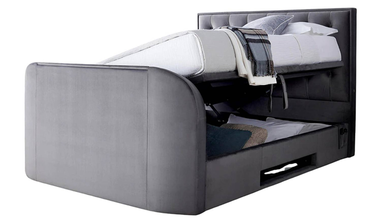 Smart TV Bed Lyon Kingsize Velvet TV Ottoman Bed - Grey