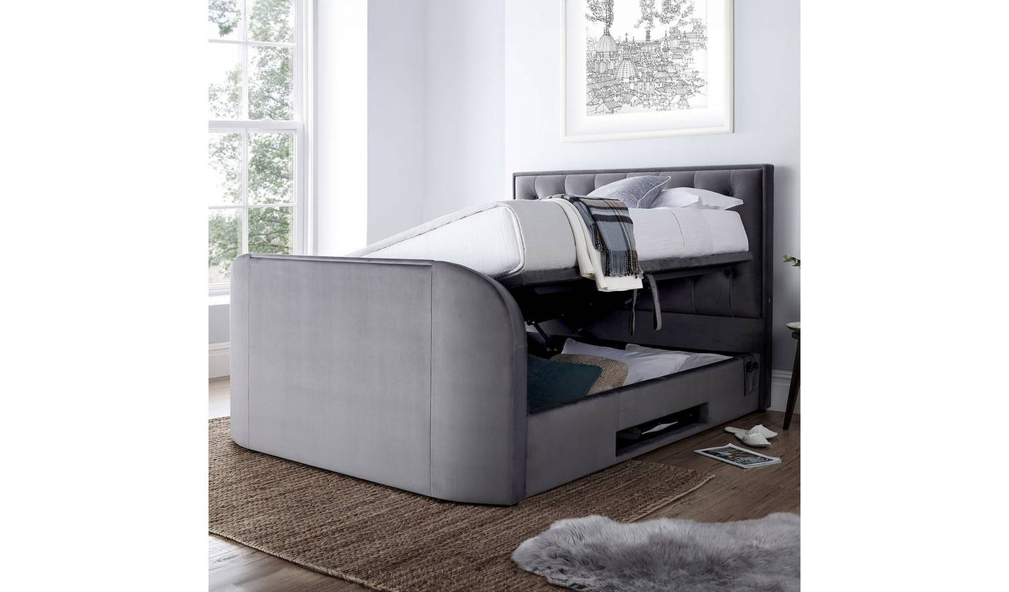 Smart TV Bed Lyon Kingsize Velvet TV Ottoman Bed - Grey