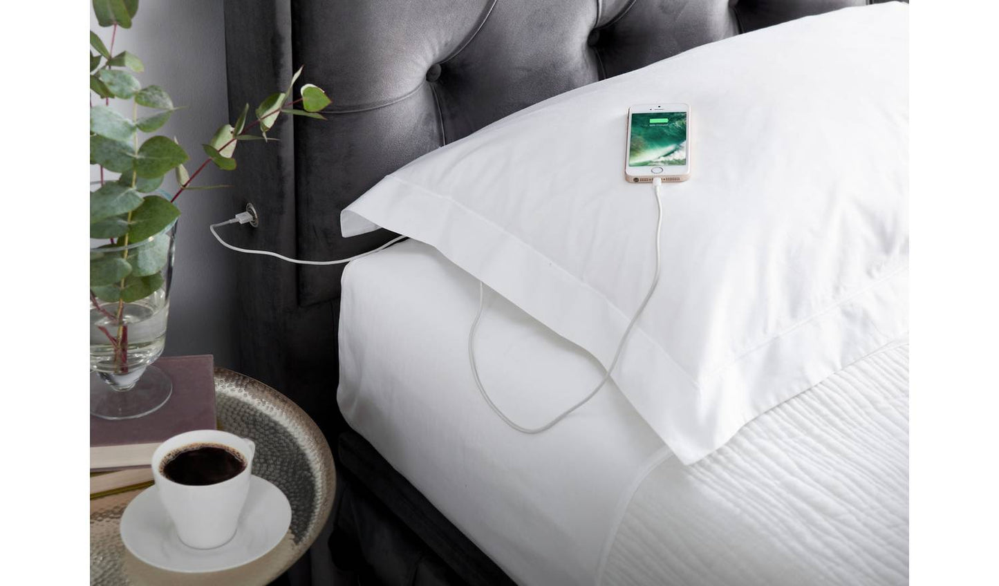 Smart TV Bed Lyon Kingsize Velvet TV Ottoman Bed - Grey