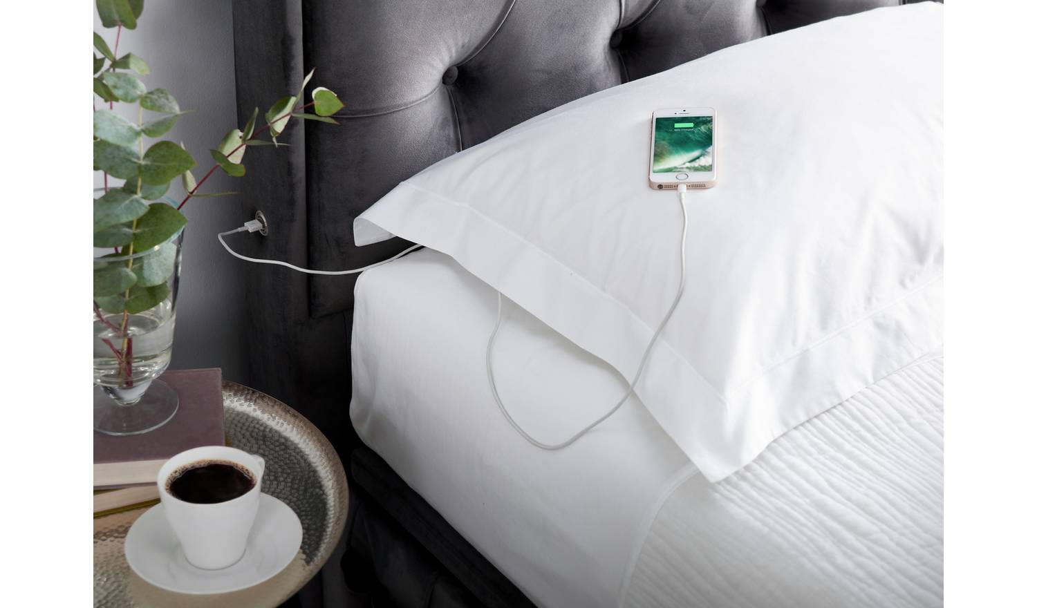 Smart TV Bed Lyon Kingsize Velvet TV Ottoman Bed - Grey