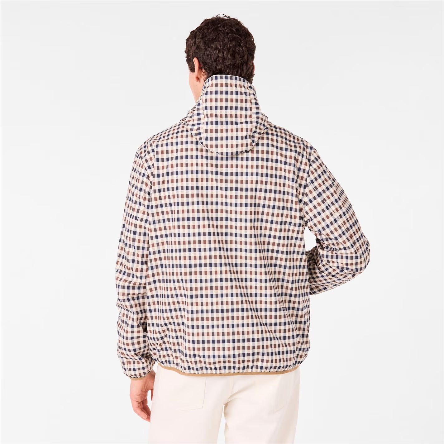 Men's Reversible Check Hooded Long Sleeve Rain Anorak