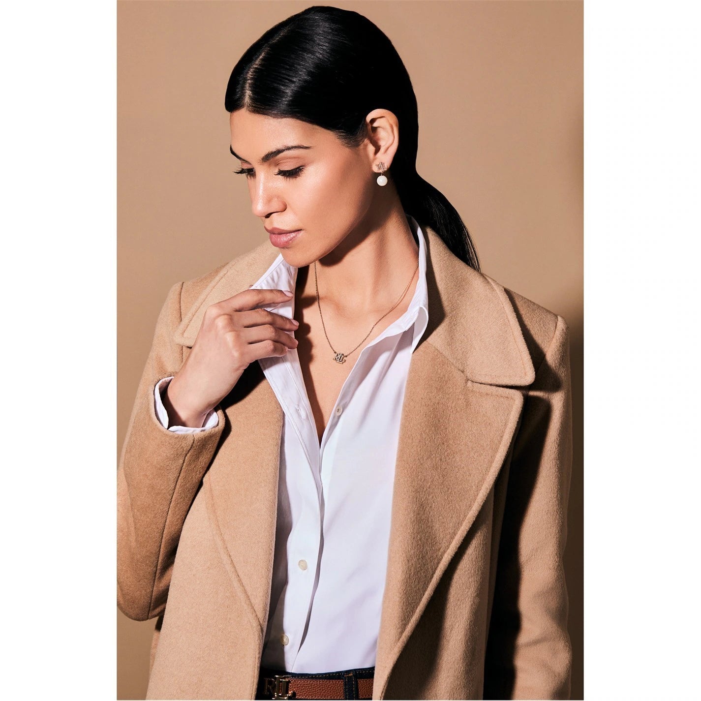 Lauren Ralph Lauren Gold Pave Logo Pearl Drop Earrings