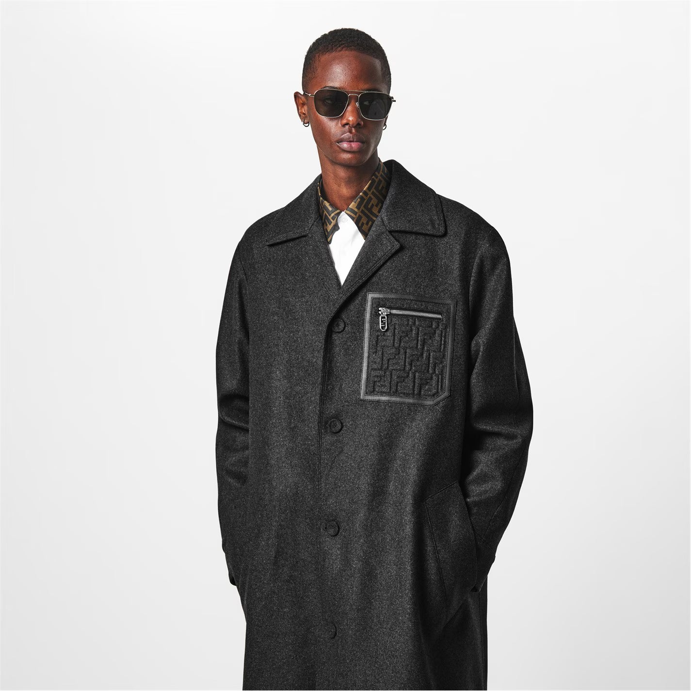 FENDI Men's Cashmere Long Lapel Overcoat