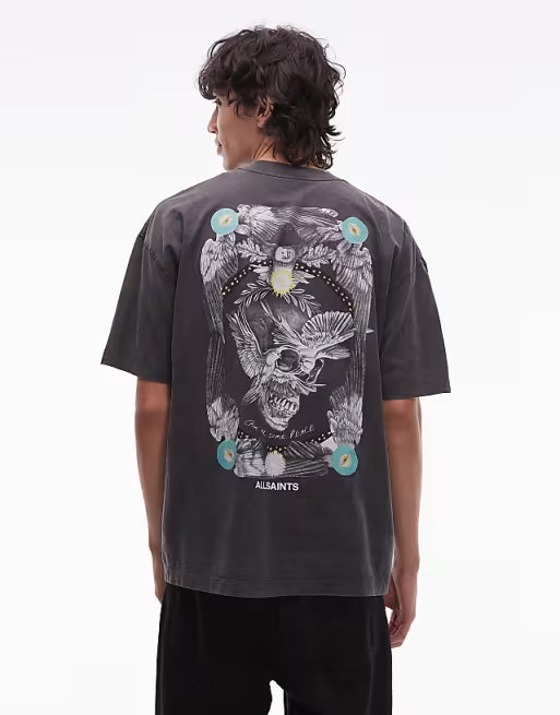 Allsaints mysteries graphic t-shirt in washed black