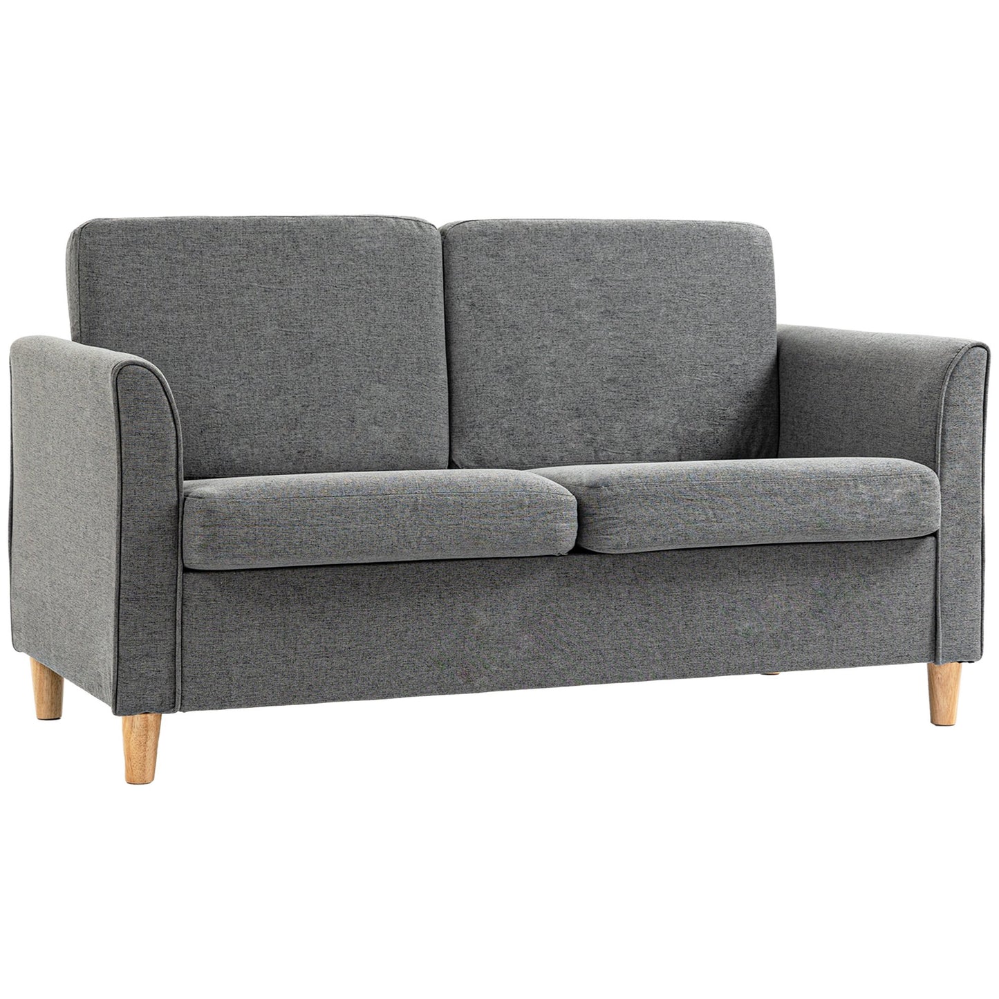 HOMCOM 2 Seater Wooden Sofa with Wood Legs and Armrest - Grey