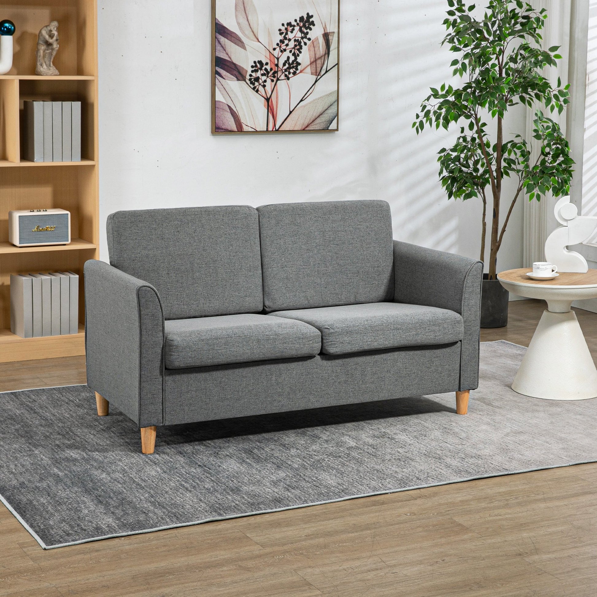 HOMCOM 2 Seater Wooden Sofa with Wood Legs and Armrest - Grey