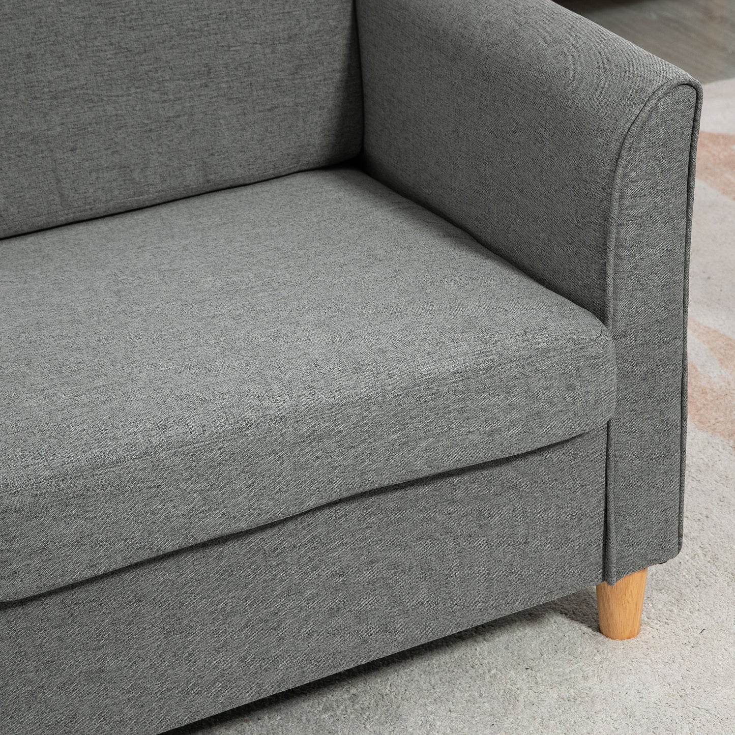 HOMCOM 2 Seater Wooden Sofa with Wood Legs and Armrest - Grey
