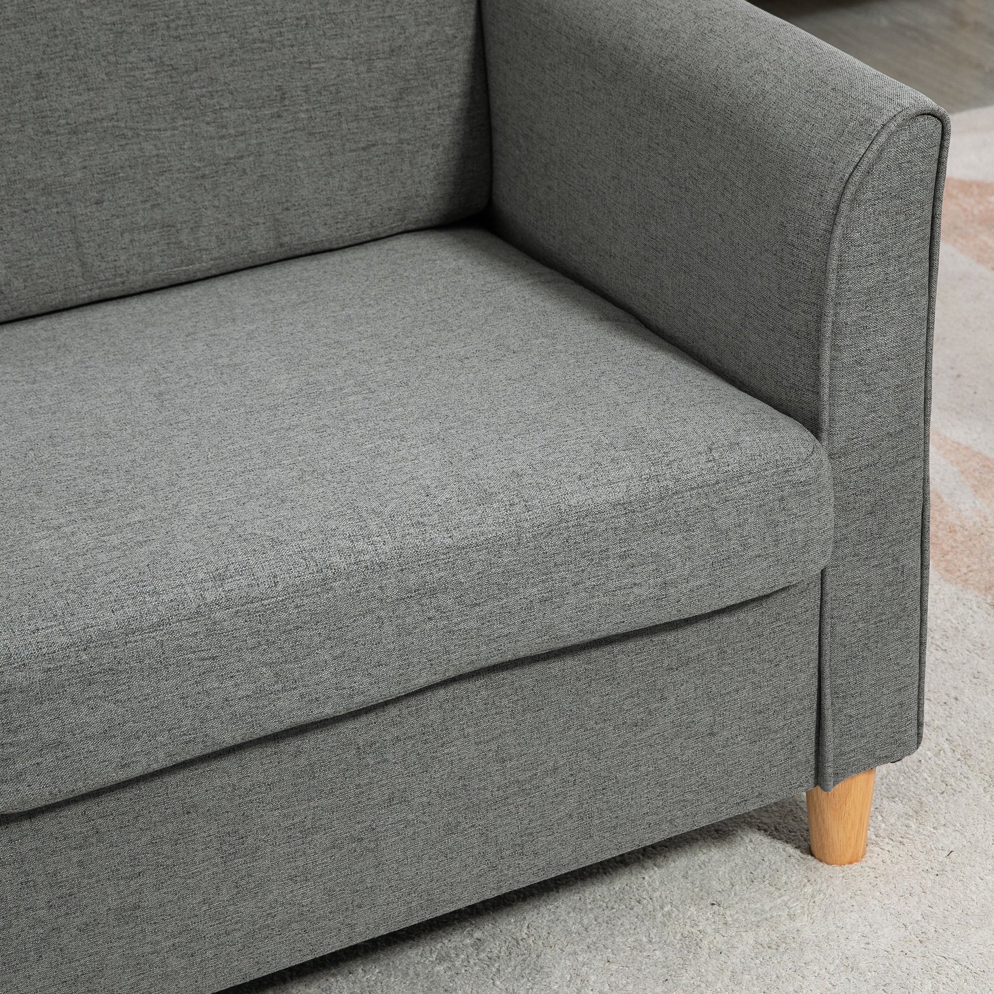 HOMCOM 2 Seater Wooden Sofa with Wood Legs and Armrest - Grey