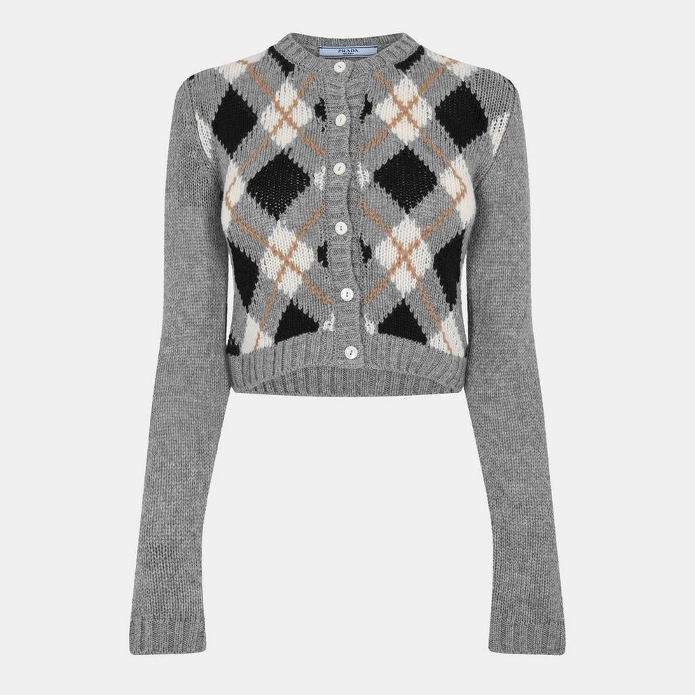 Prada Women's Argyle Fine Knit Cardigan