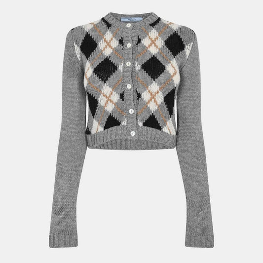 Prada Women's Argyle Fine Knit Cardigan