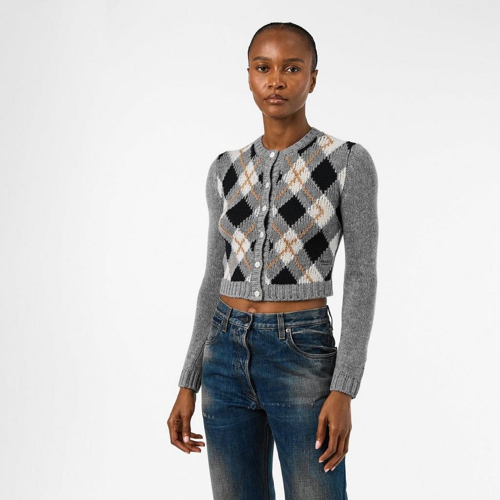 Prada Women's Argyle Fine Knit Cardigan