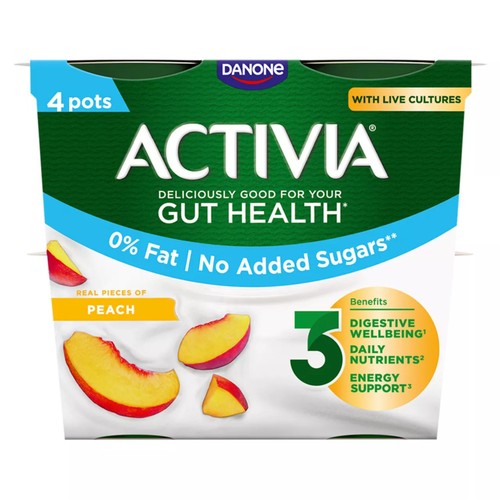 Activia Peach Fat Free No Added Sugar Gut Health Fruit Yoghurt Multipack