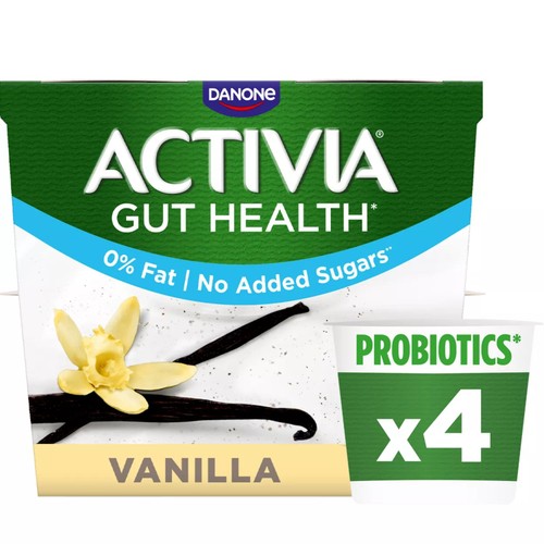 Activia Vanilla Fat Free No Added Sugar Gut Health Fruit Yoghurt Multipack