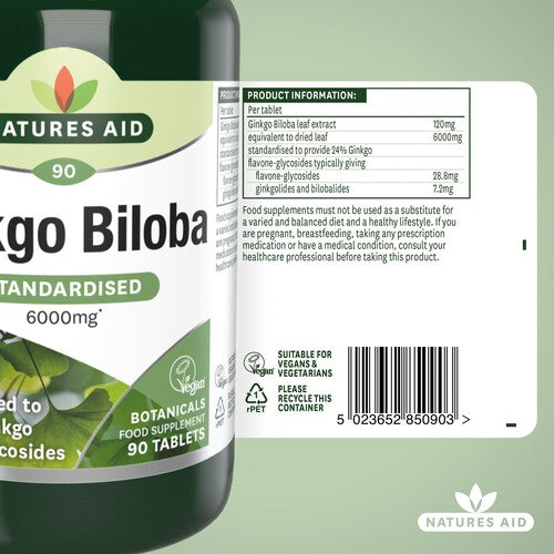 Natures Aid Ginkgo Biloba Supplement Tablets 6000mg