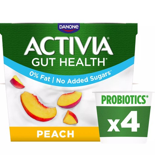 Activia Peach Fat Free No Added Sugar Gut Health Fruit Yoghurt Multipack