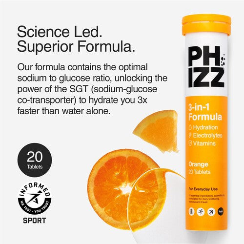 Phizz Orange Multivitamin, Hydration & Electrolyte Effervescent Tablets