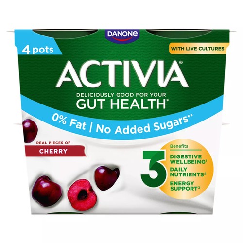 Activia Cherry Fat Free No Added Sugar Gut Health Fruit Yoghurt Multipack