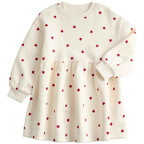 M&S Girls Ditsy Heart Dress, 7-8 Years, Ecru Mix