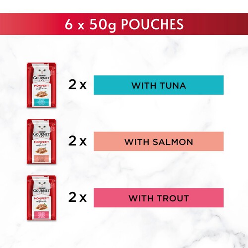 Gourmet Mon Petit Fish Variety Tuna Salmon Trout Wet Cat Food