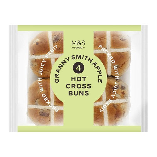 M&S 4 Granny Smith Apple Hot Cross Buns