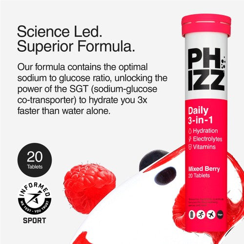 Phizz Mixed Berry 3-in-1 Hydration, Electrolytes and Vitamins Effervescent