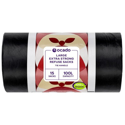 Ocado Large Black Extra Strong Refuse Sacks