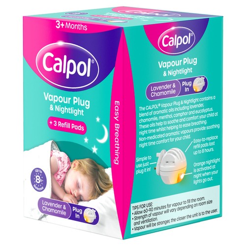 Calpol Vapour Plug & Nightlight + 3 Refill Pads Lavender & Chamomile