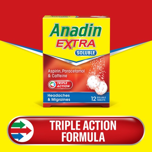 Anadin Extra Soluble Aspirin, Paracetamol, & Caffeine Tablets, 12s