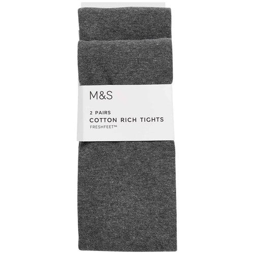 M&S Girls Cotton Rich School Tights, 11-12 Years, Grey