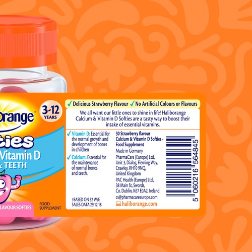 Haliborange Kid's Softies Calcium & Vitamin D Strawberry Gummies 3-12yrs