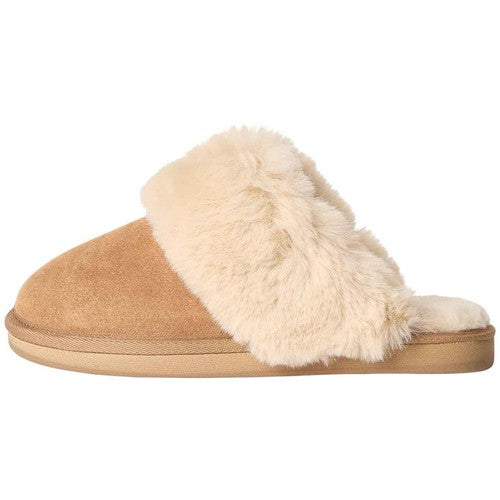M&S Suede Faux Fur Trim Mule Slipper, Size 8, Chestnut