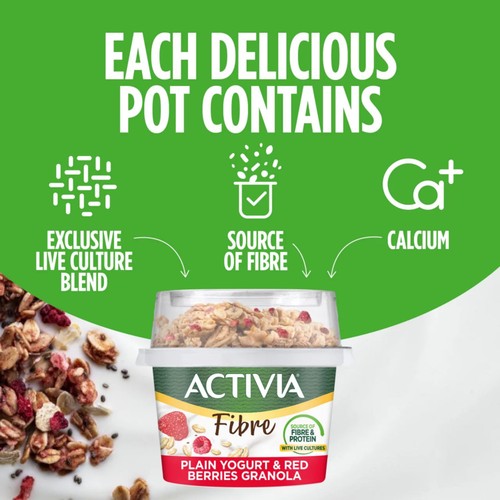 Activia Raspberry Chia Muesli Low Fat Gut Health Yoghurt Breakfast Pot