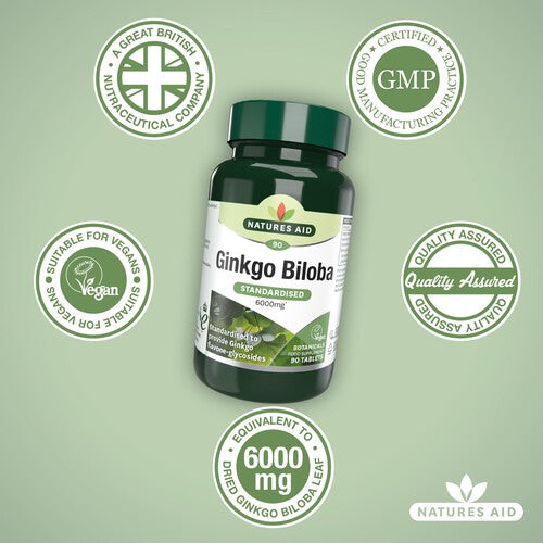 Natures Aid Ginkgo Biloba Supplement Tablets 6000mg