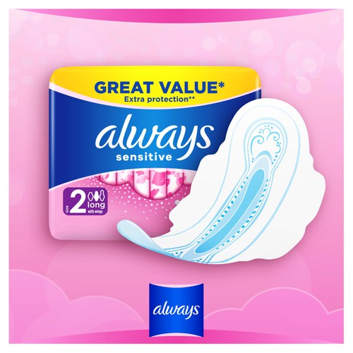 Always Sanitary Towels Sensitive Long (Size 2) Wings