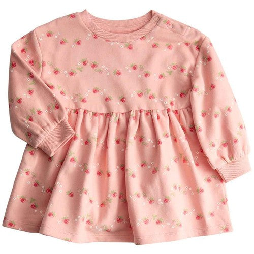 M&S Cotton Rich Strawberry Print Jersey Dress, 18-24 M, Pink