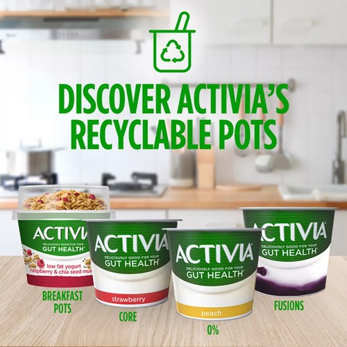 Activia Raspberry Chia Muesli Low Fat Gut Health Yoghurt Breakfast Pot
