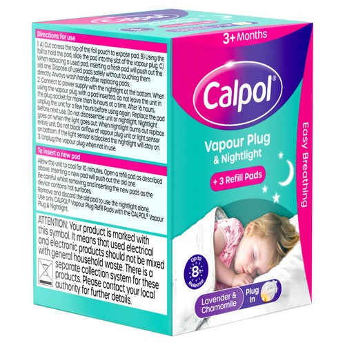 Calpol Vapour Plug & Nightlight + 3 Refill Pads Lavender & Chamomile