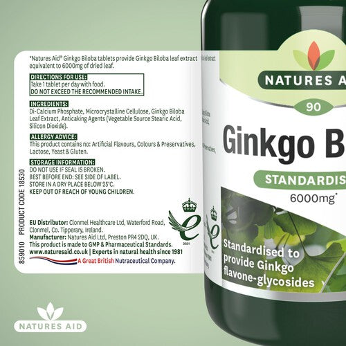Natures Aid Ginkgo Biloba Supplement Tablets 6000mg