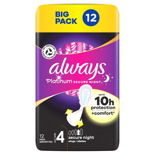 Always Platinum Secure Night Sanitary Towels Wings Size 4
