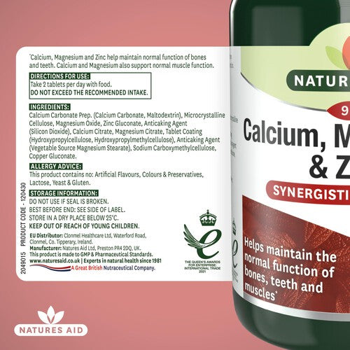 Natures Aid Calcium, Magnesium & Zinc Supplement Tablets