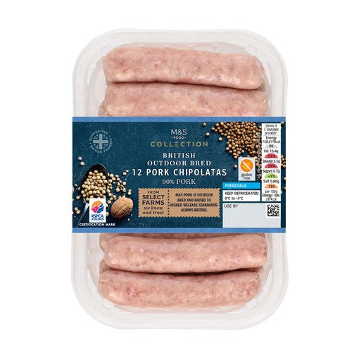 M&S Collection British 12 Pork Chipolatas