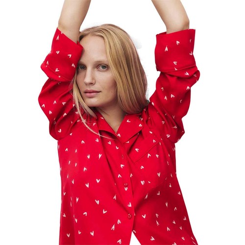 Womens Satin PJs Revere Set, 10, Red