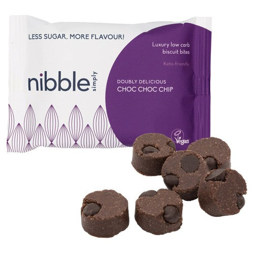 Nibble Simply Doubly Delicious Choc Choc Chip Low Carb Biscuit Bites ...