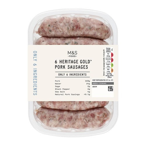 M&S Only 6 Ingredients 6 Heritage Gold Pork Sausages
