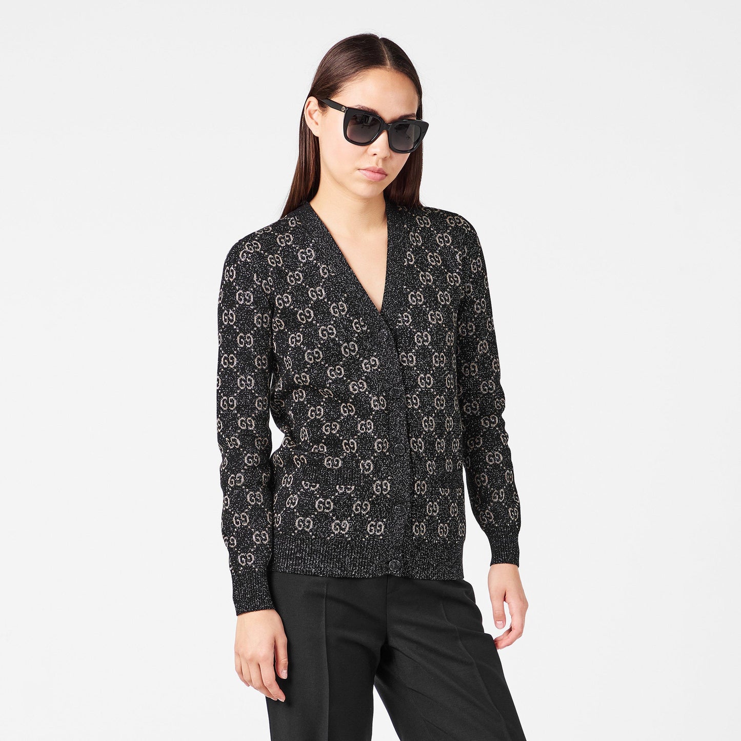 Gucci Women's GG Jacquard Cotton Lame Cardigan