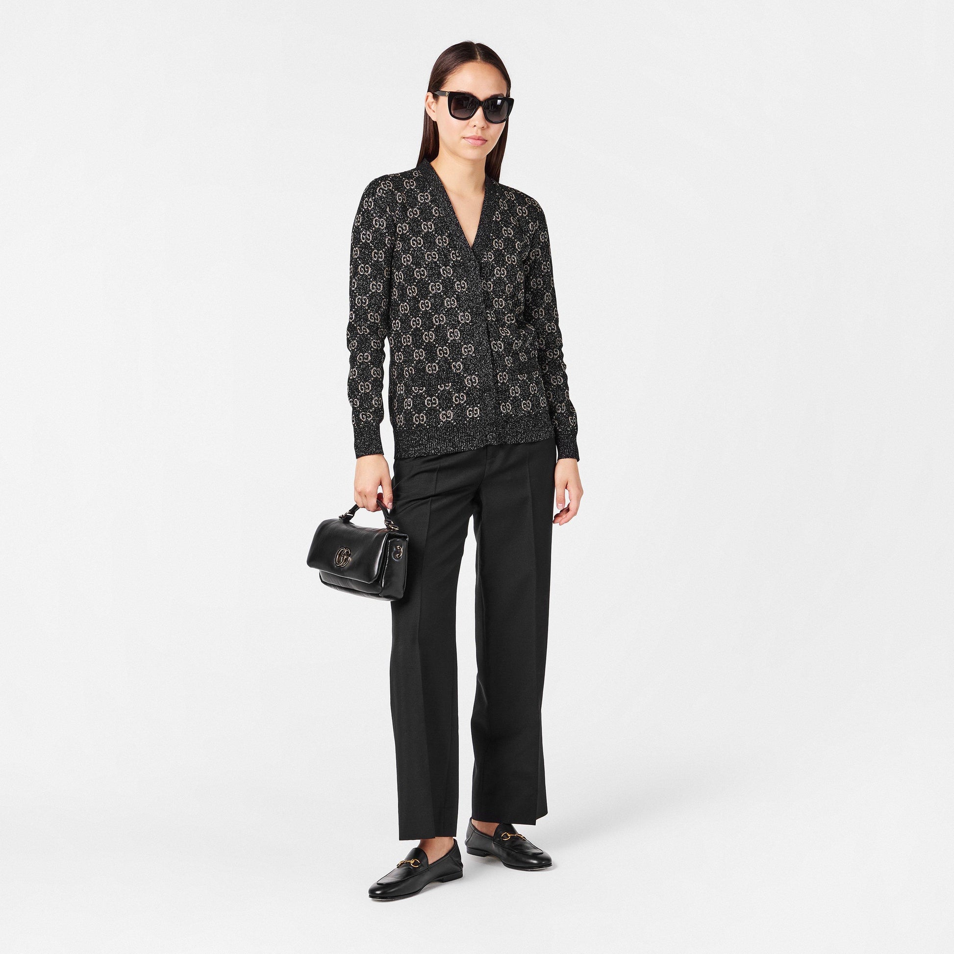 Gucci Women's GG Jacquard Cotton Lame Cardigan