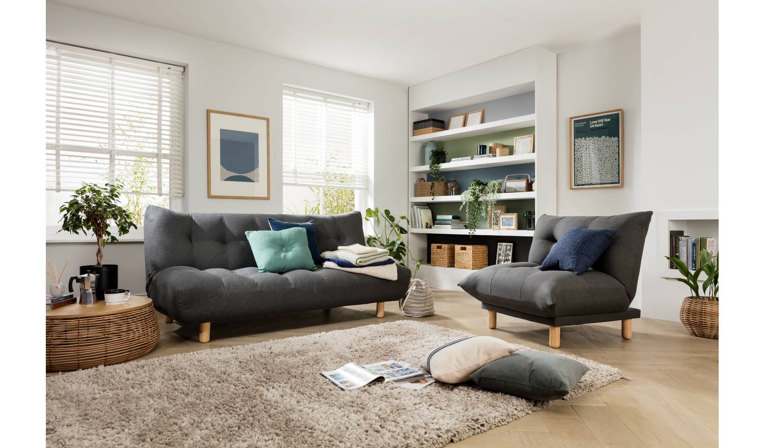 Habitat Kota 3 Seater Fabric Clic Clac Sofa Bed - Charcoal